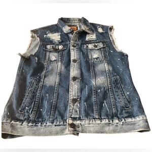 Rolling Paper Blue Denim Destroyed Vest, size Large